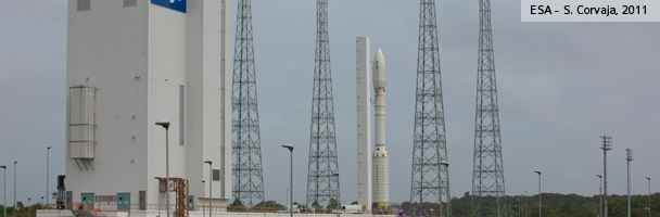 Vega on launch pad, Credits: ESA - S. Corvaja, 2011